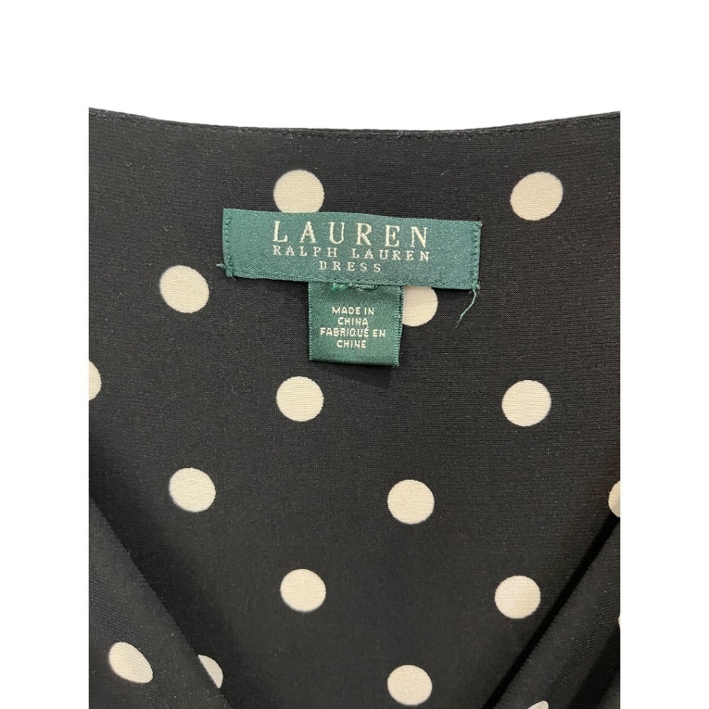 Ralph Lauren Polka Dot Faux Wrap V-Neck Stretch Jersey Dress Black Size 6 - Picture 5 of 5